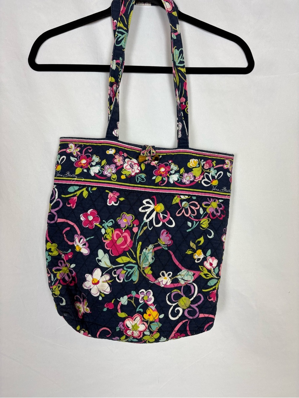 Vera Bradley Navy Quilted Floral Tote with Bright Multi-Color Accents